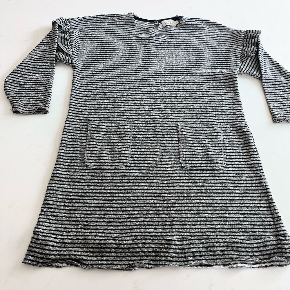 Buho Barcelona girls gray striped jersey dress shoulder ruffles size 4